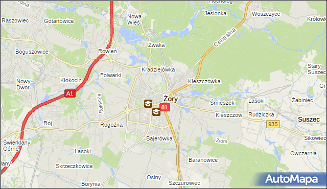 mapa Żor, Żory na mapie Targeo