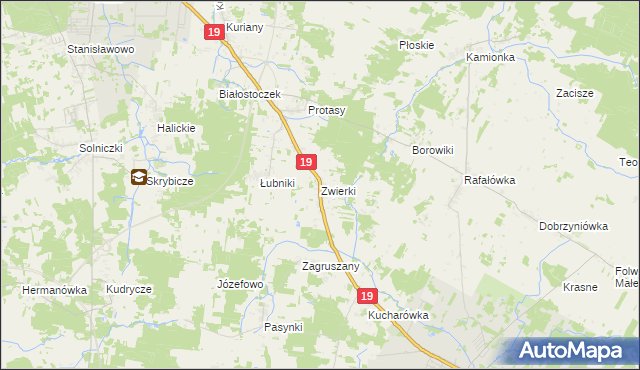 mapa Zwierki, Zwierki na mapie Targeo
