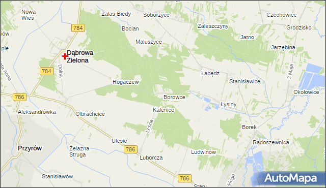 mapa Borowce gmina Dąbrowa Zielona, Borowce gmina Dąbrowa Zielona na mapie Targeo