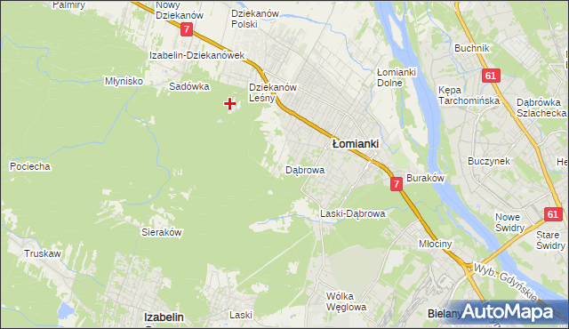 mapa Dąbrowa gmina Łomianki, Dąbrowa gmina Łomianki na mapie Targeo