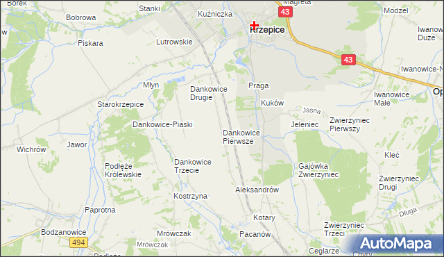 mapa Dankowice Pierwsze, Dankowice Pierwsze na mapie Targeo