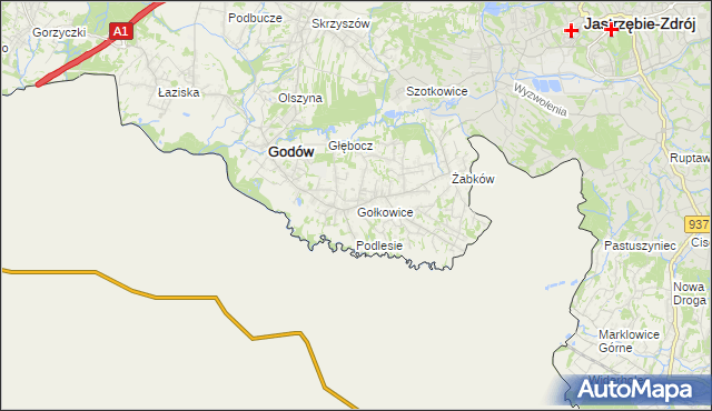 mapa Gołkowice gmina Godów, Gołkowice gmina Godów na mapie Targeo