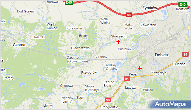 mapa Grabiny gmina Czarna, Grabiny gmina Czarna na mapie Targeo