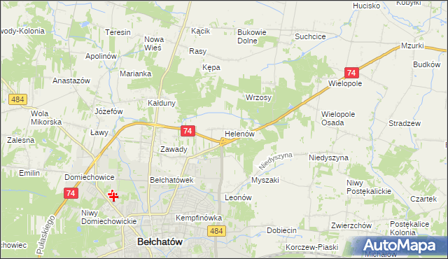 mapa Helenów gmina Bełchatów, Helenów gmina Bełchatów na mapie Targeo