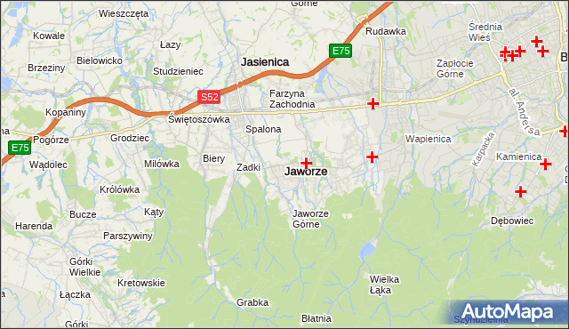 mapa Jaworze powiat bielski, Jaworze powiat bielski na mapie Targeo