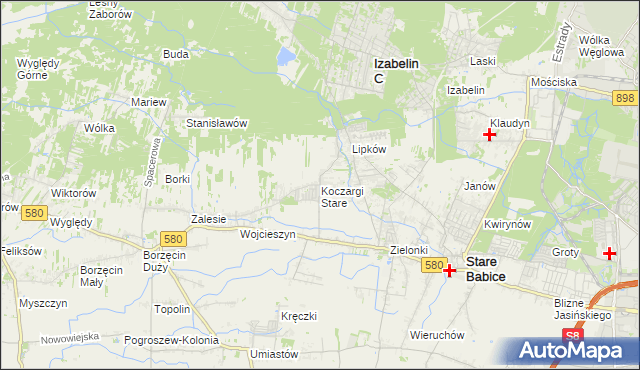 mapa Koczargi Stare, Koczargi Stare na mapie Targeo