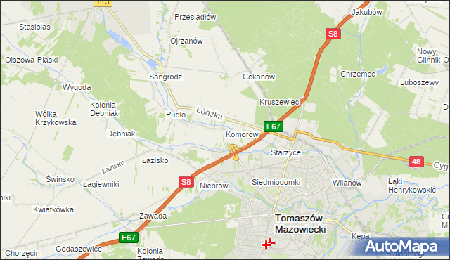 mapa Komorów gmina Tomaszów Mazowiecki, Komorów gmina Tomaszów Mazowiecki na mapie Targeo