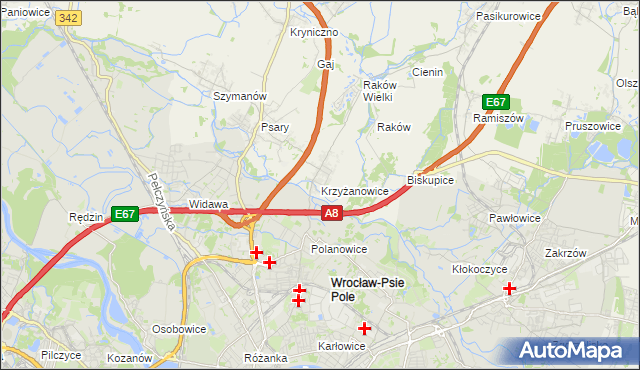 mapa Krzyżanowice gmina Wisznia Mała, Krzyżanowice gmina Wisznia Mała na mapie Targeo