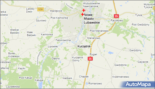 mapa Kurzętnik, Kurzętnik na mapie Targeo