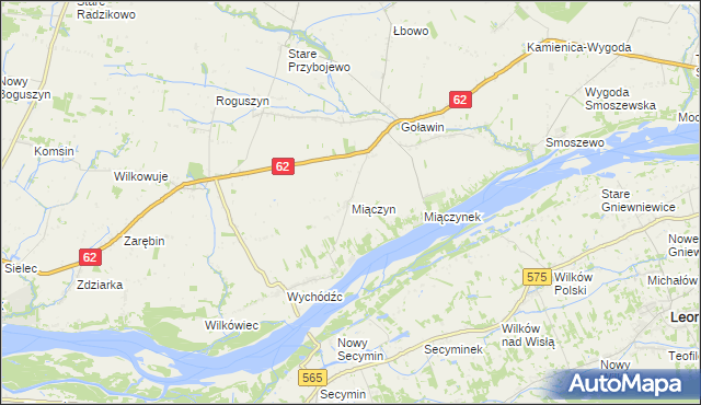 mapa Miączyn gmina Czerwińsk nad Wisłą, Miączyn gmina Czerwińsk nad Wisłą na mapie Targeo