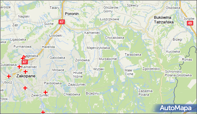 mapa Murzasichle, Murzasichle na mapie Targeo