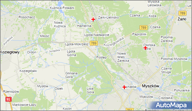 mapa Postęp, Postęp na mapie Targeo