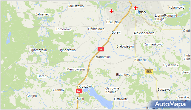 mapa Radomice gmina Lipno, Radomice gmina Lipno na mapie Targeo