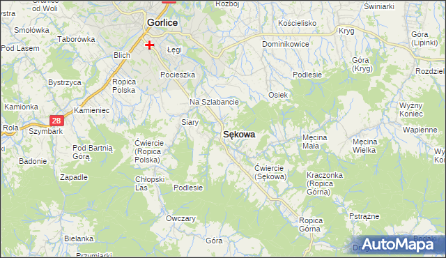 mapa Sękowa, Sękowa na mapie Targeo