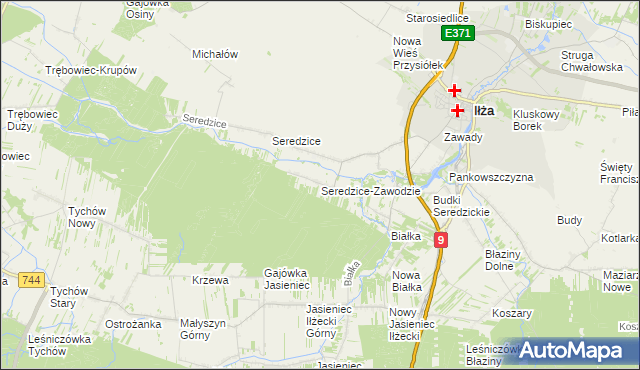 mapa Seredzice-Zawodzie, Seredzice-Zawodzie na mapie Targeo