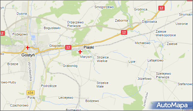 mapa Strzelce Wielkie gmina Piaski, Strzelce Wielkie gmina Piaski na mapie Targeo