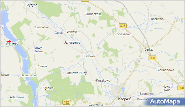 mapa Świniec gmina Krzywiń, Świniec gmina Krzywiń na mapie Targeo