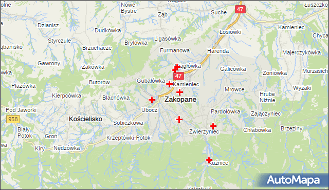 mapa Zakopanego, Zakopane na mapie Targeo