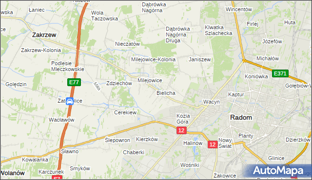 mapa Bielicha, Bielicha na mapie Targeo