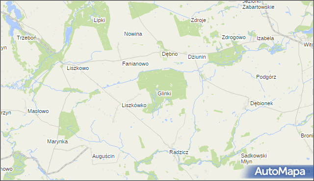 mapa Glinki gmina Sadki, Glinki gmina Sadki na mapie Targeo
