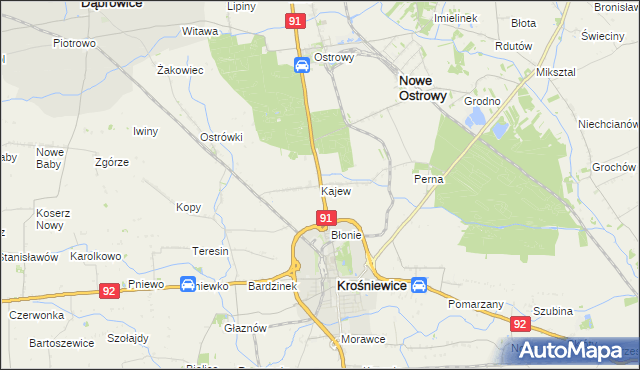 mapa Kajew gmina Krośniewice, Kajew gmina Krośniewice na mapie Targeo