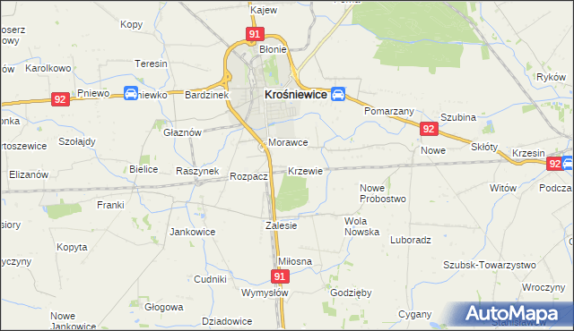 mapa Krzewie gmina Krośniewice, Krzewie gmina Krośniewice na mapie Targeo