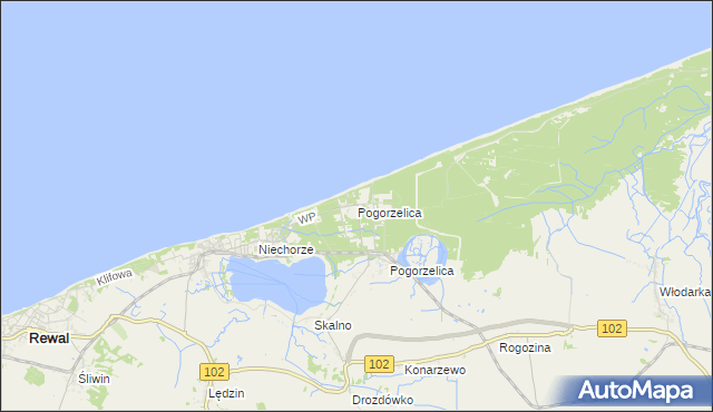 mapa Pogorzelica gmina Rewal, Pogorzelica gmina Rewal na mapie Targeo