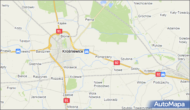 mapa Pomarzany gmina Krośniewice, Pomarzany gmina Krośniewice na mapie Targeo