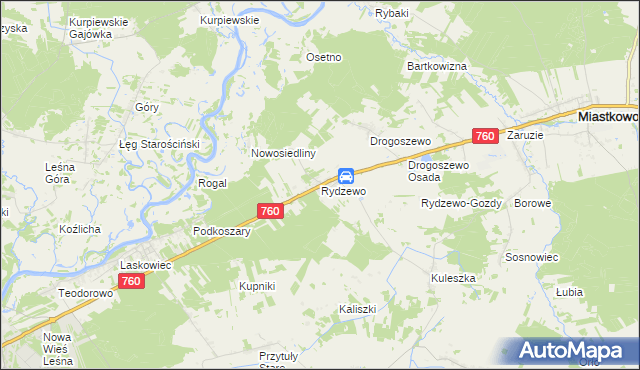 mapa Rydzewo gmina Miastkowo, Rydzewo gmina Miastkowo na mapie Targeo