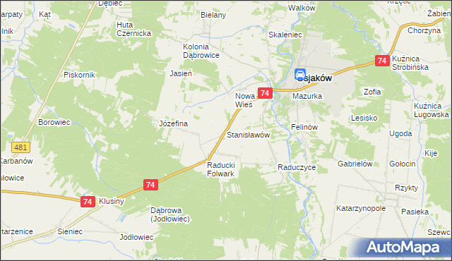mapa Stanisławów gmina Osjaków, Stanisławów gmina Osjaków na mapie Targeo