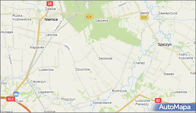 mapa Swoboda gmina Niemce, Swoboda gmina Niemce na mapie Targeo