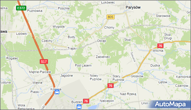 mapa Żabieniec gmina Parysów, Żabieniec gmina Parysów na mapie Targeo