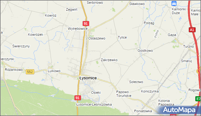 mapa Zakrzewko gmina Łysomice, Zakrzewko gmina Łysomice na mapie Targeo