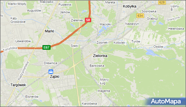 mapa Zielonka powiat wołomiński, Zielonka powiat wołomiński na mapie Targeo