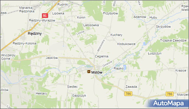 mapa Cegielnia gmina Mstów, Cegielnia gmina Mstów na mapie Targeo