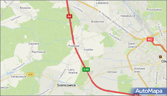 mapa Kozłów gmina Sośnicowice, Kozłów gmina Sośnicowice na mapie Targeo