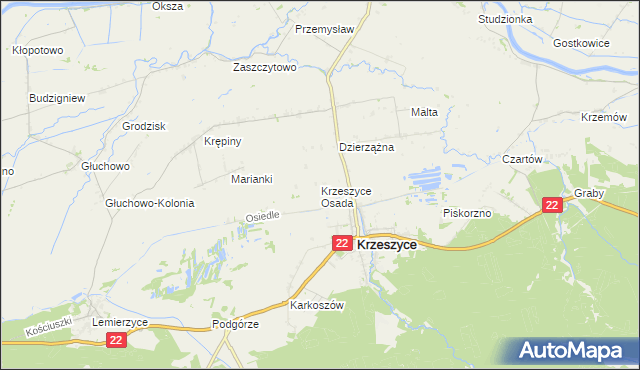 mapa Krzeszyce Osada, Krzeszyce Osada na mapie Targeo