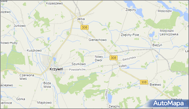mapa Nowy Dwór gmina Krzywiń, Nowy Dwór gmina Krzywiń na mapie Targeo