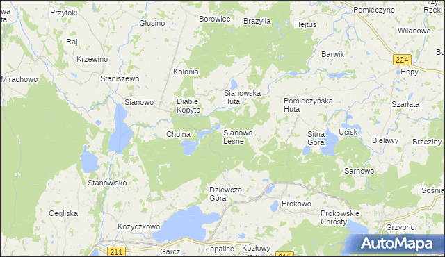 mapa Sianowo Leśne, Sianowo Leśne na mapie Targeo