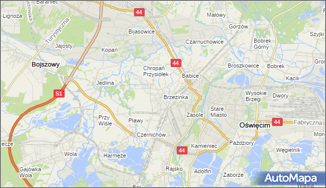 mapa Brzezinka gmina Oświęcim, Brzezinka gmina Oświęcim na mapie Targeo