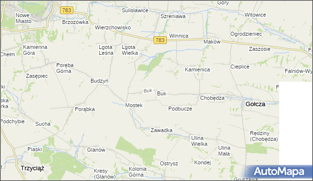 mapa Buk gmina Gołcza, Buk gmina Gołcza na mapie Targeo