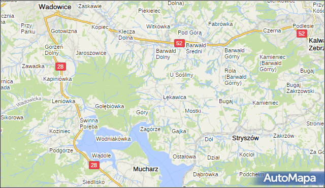 mapa Łękawica gmina Stryszów, Łękawica gmina Stryszów na mapie Targeo