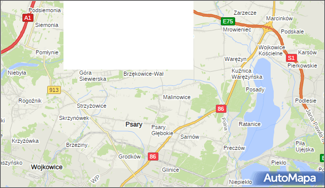 mapa Malinowice, Malinowice na mapie Targeo