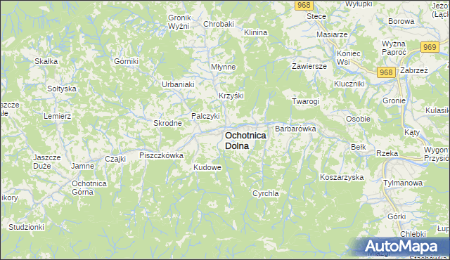 mapa Ochotnica Dolna, Ochotnica Dolna na mapie Targeo