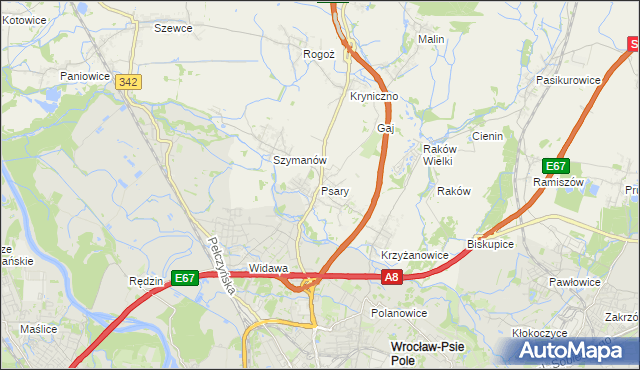 mapa Psary gmina Wisznia Mała, Psary gmina Wisznia Mała na mapie Targeo
