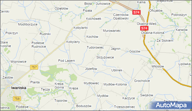 mapa Strzyżowice gmina Opatów, Strzyżowice gmina Opatów na mapie Targeo