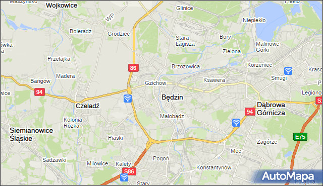 mapa Będzin, Będzin na mapie Targeo