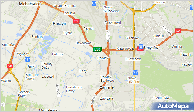 mapa Dawidy gmina Raszyn, Dawidy gmina Raszyn na mapie Targeo