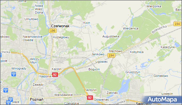 mapa Janikowo gmina Swarzędz, Janikowo gmina Swarzędz na mapie Targeo