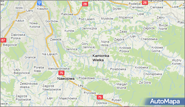 mapa Kamionka Wielka, Kamionka Wielka na mapie Targeo